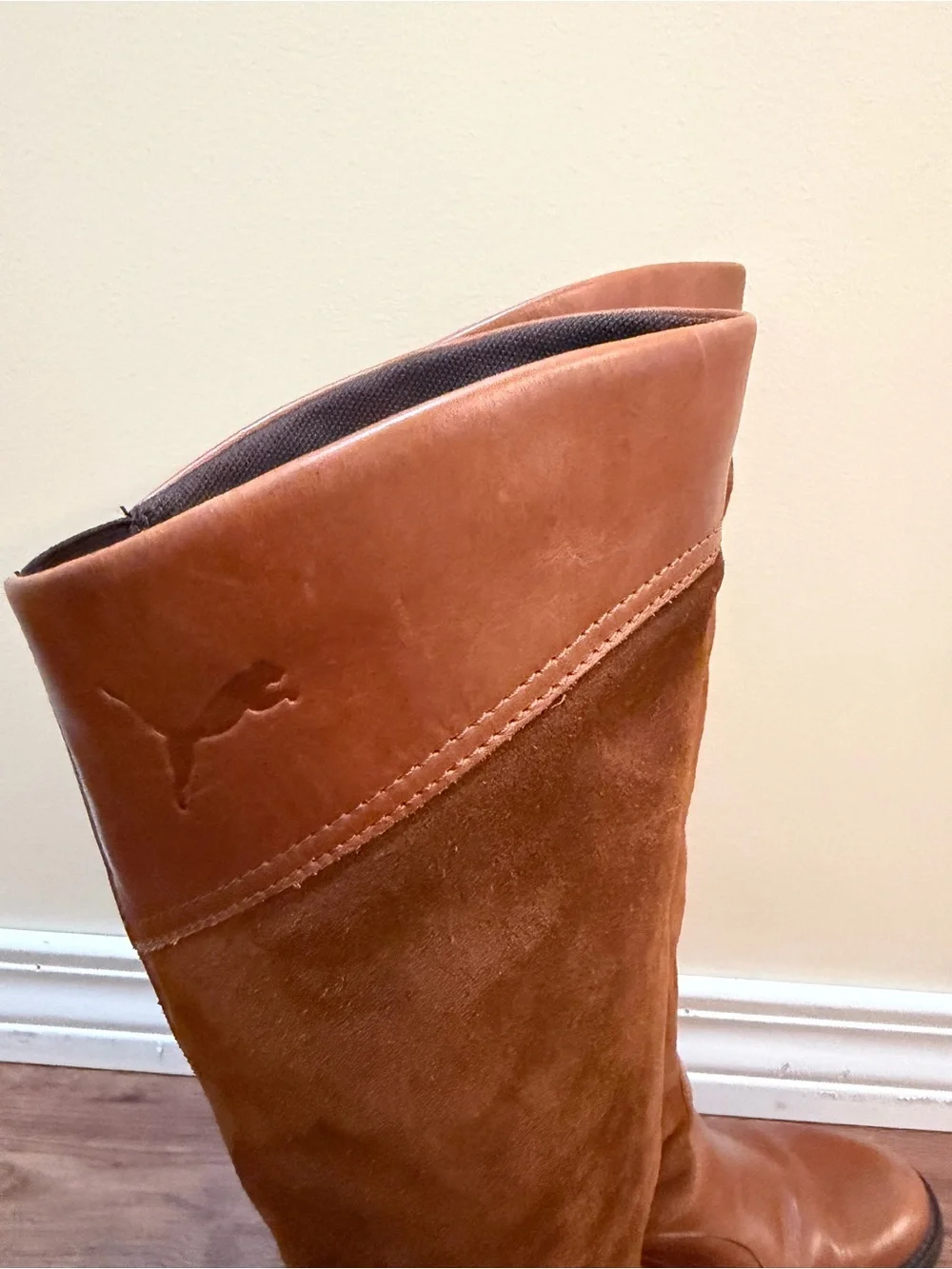 Puma Women's Tall Brown Leather and Suede Over-the-Knee Boots